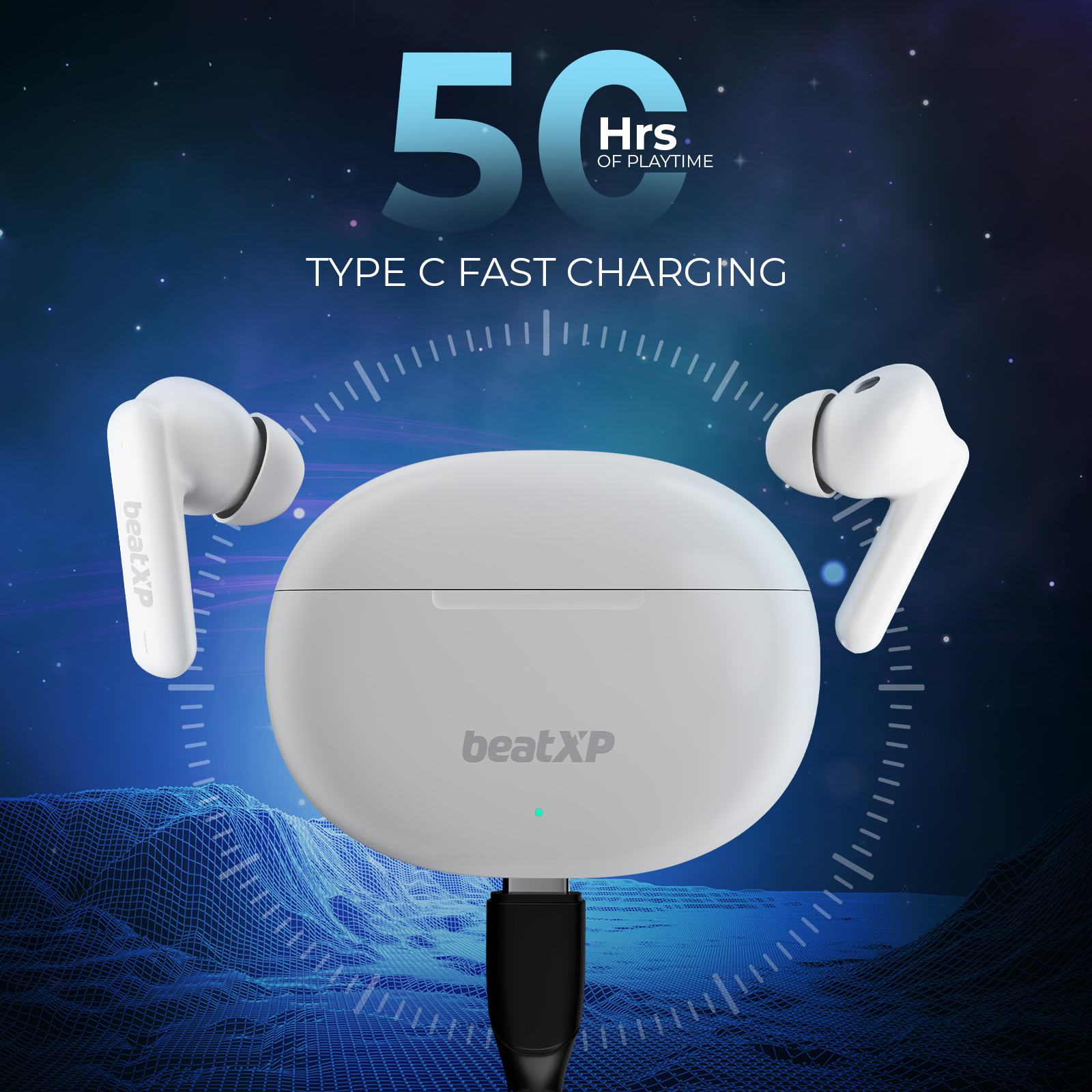 beatXP Tune XPods 50H Playtime, Wireless Earbuds, Quad Mic ENC